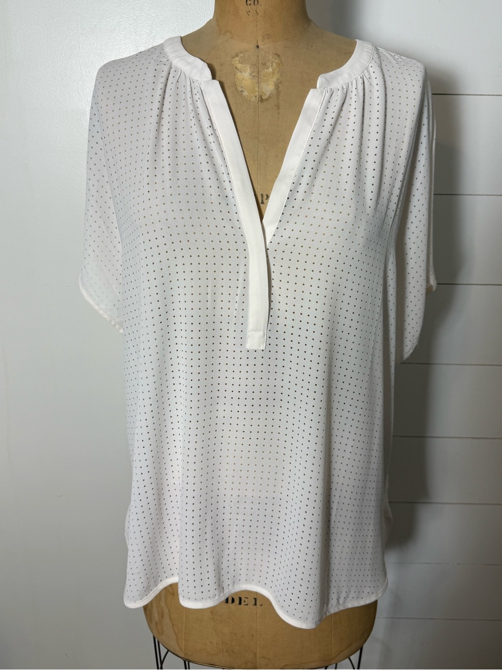 Banana Republic White Dot-Perforated Blouse